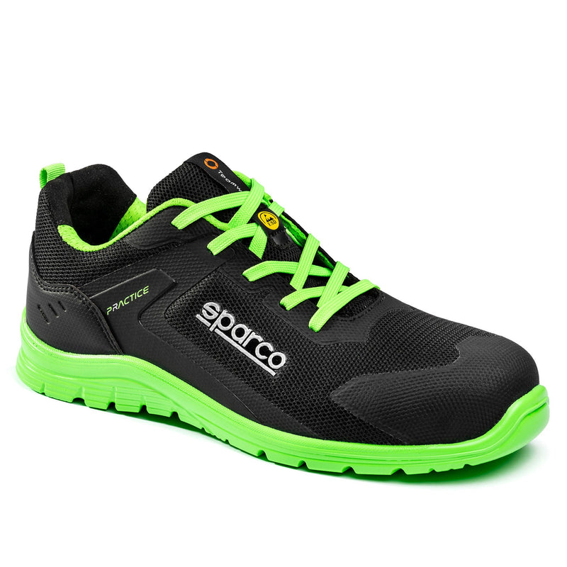 Sparco Safety Shoes S1PS Practice Rinus ESD Sneaker Unisex Black/Fluorescent Green — Black/Fluo green